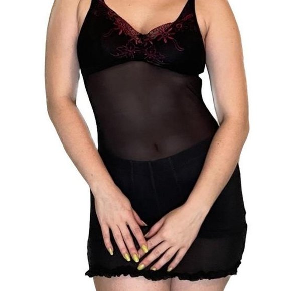 Vintage y2k Black Mesh Embroidered Slip Dress - Picture 4 of 4